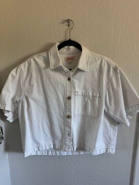 Lone Star Pride Apparel LLC White Short Sleeve Button-Up Crop Shirt